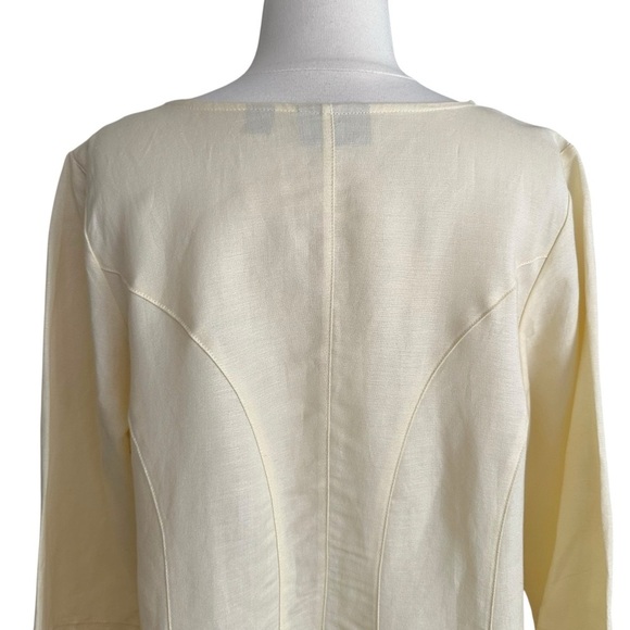 AVENUE Pale Yellow Pintuck Linen Blend Tunic Blouse Mother of Pearl Button Front - Picture 8 of 14